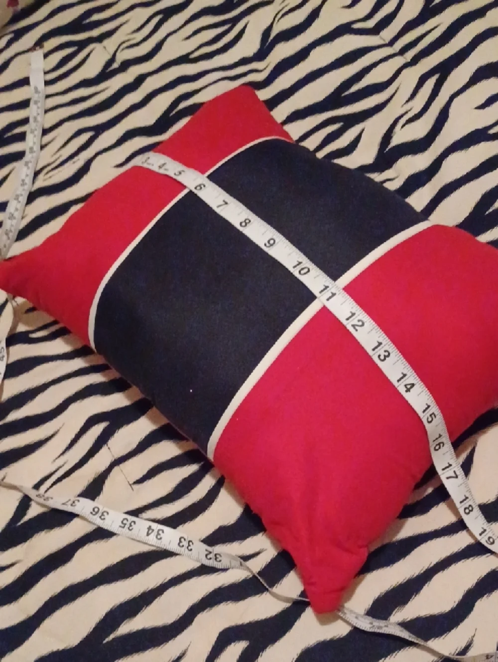 - Modern Red and Navy Rectangular Accent Pillow with White Piping